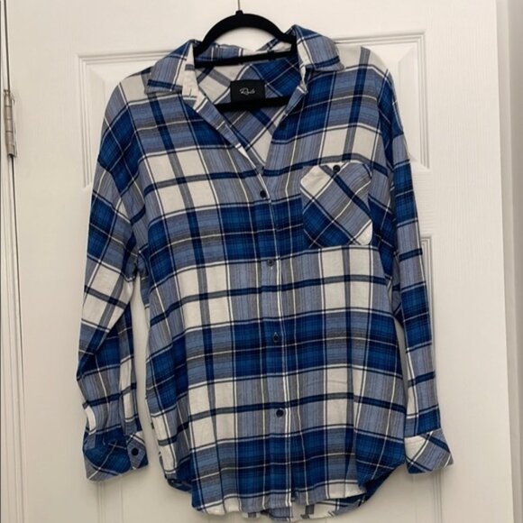 Rails Tops - Rails flannel  Blue and White Plaid Button-Up Shirt